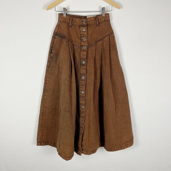 Vintage Sundance Brown Denim High Waist Skirt - Picture 2 of 8